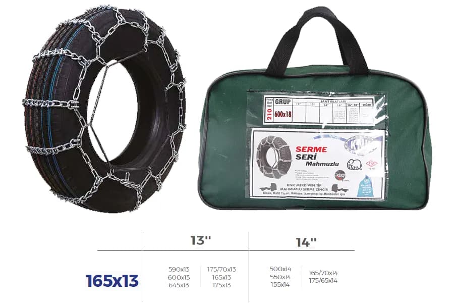 PATİNAJ ZİNCİRİ BİNEK VE HAFİF TİC.ARAÇ SERME 13-14 JANT 590x13 ZİNCİR EBATLARI İÇİN RESİME BAKINIZ